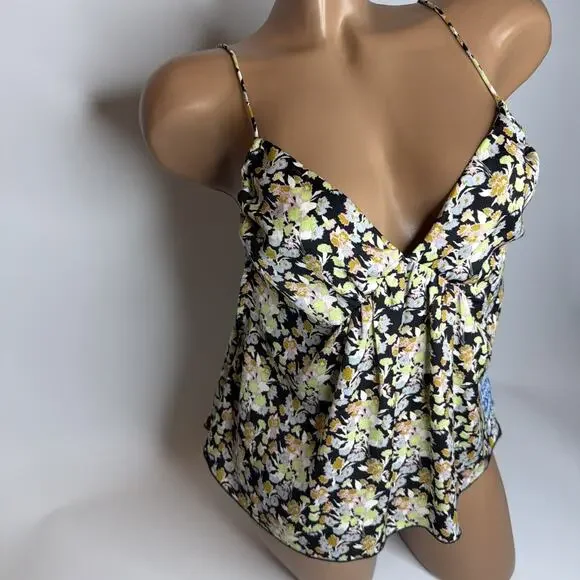 Intimately Free People Floral Cami Tank Top Satin Flowy Low Back Small NWT Boho - Picture 15 of 15